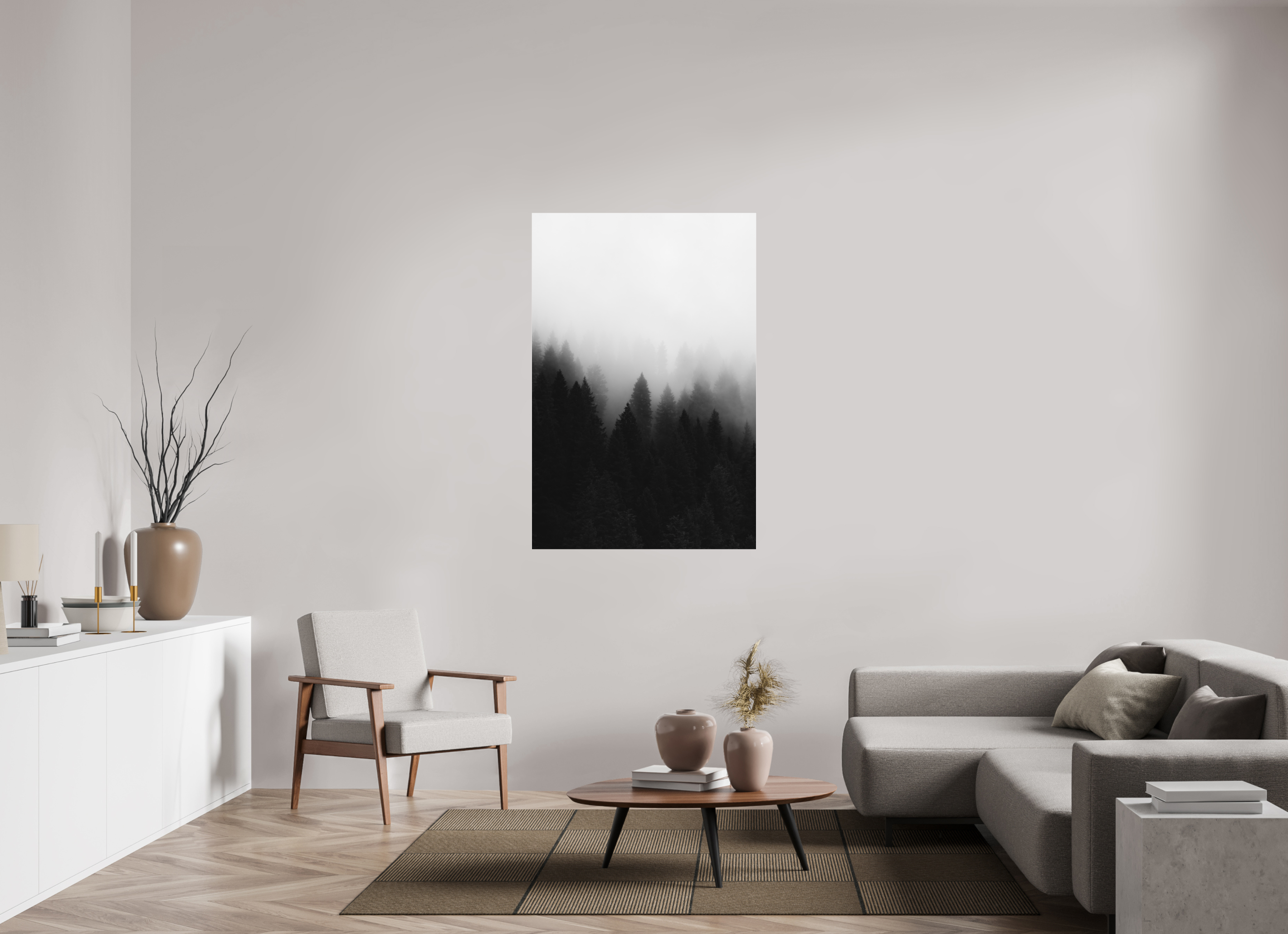 36 x 54″, Matte Glass Tree In Fog Portrait