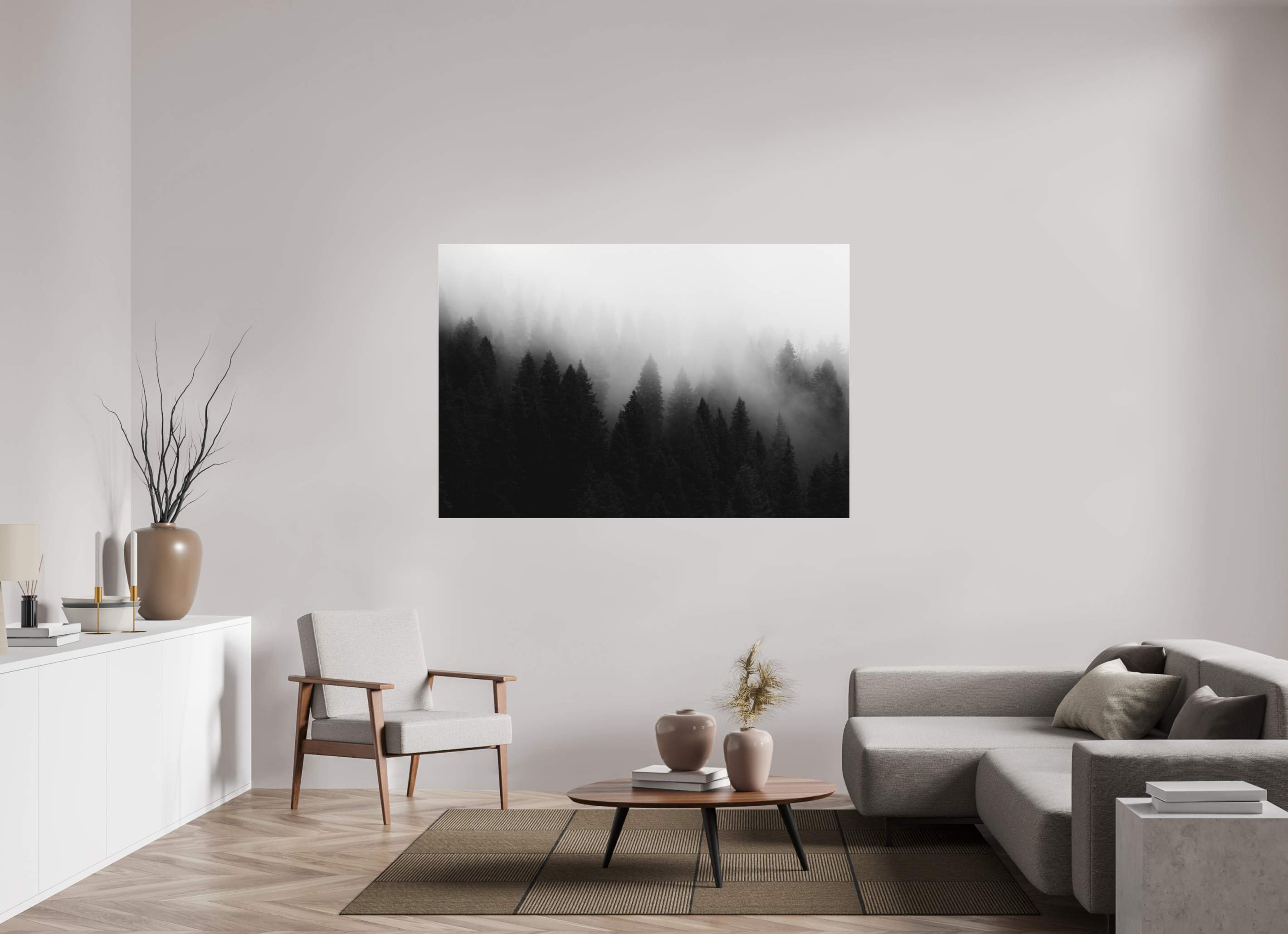 66 x 44″, Matte Glass Tree in Fog