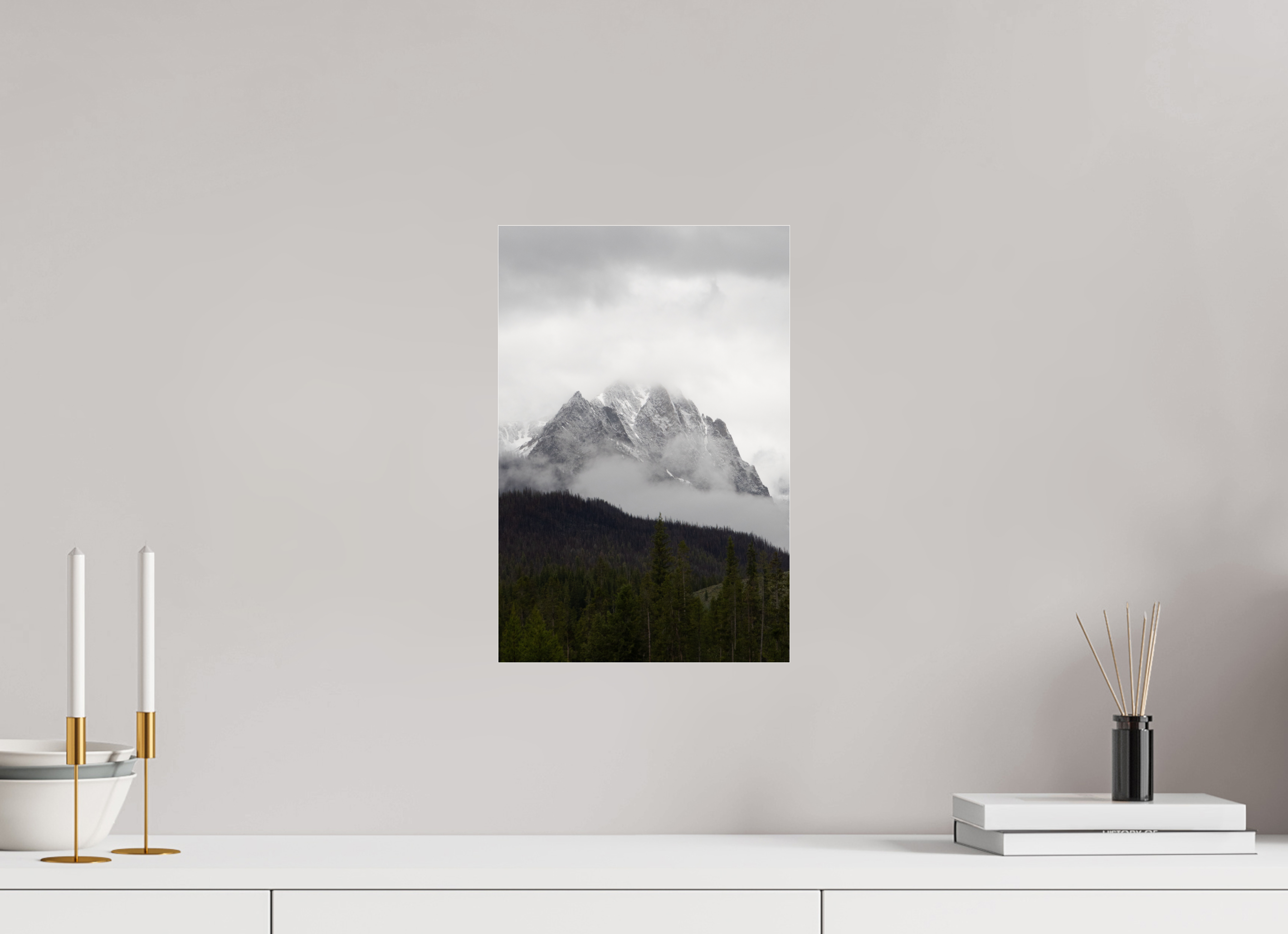 10 x 15″, Glossy Foggy Redfish Lake Mountain View