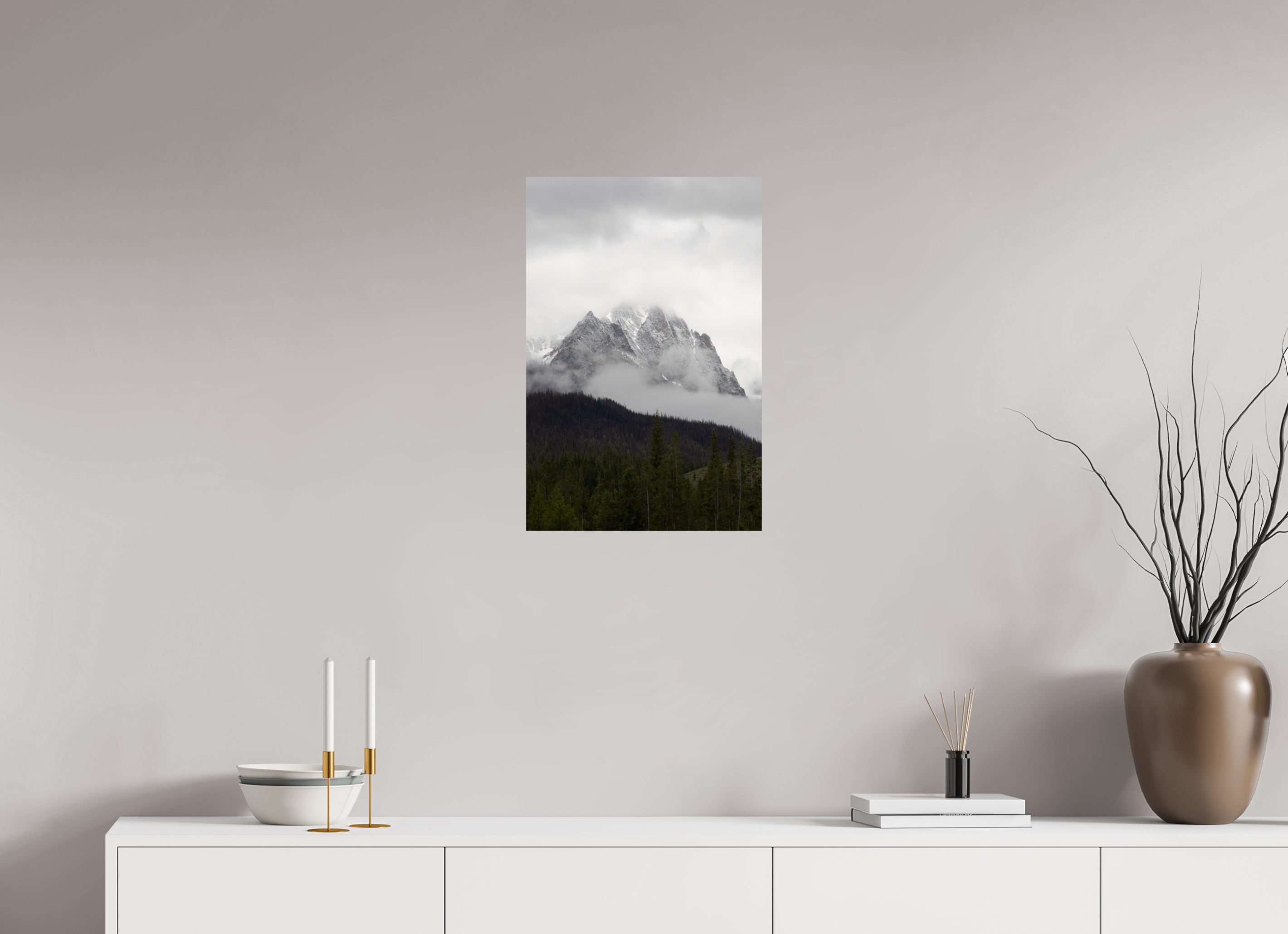16 x 24″, Photo Print On Fuji Crystal DP II Foggy Redfish Lake Mountain View