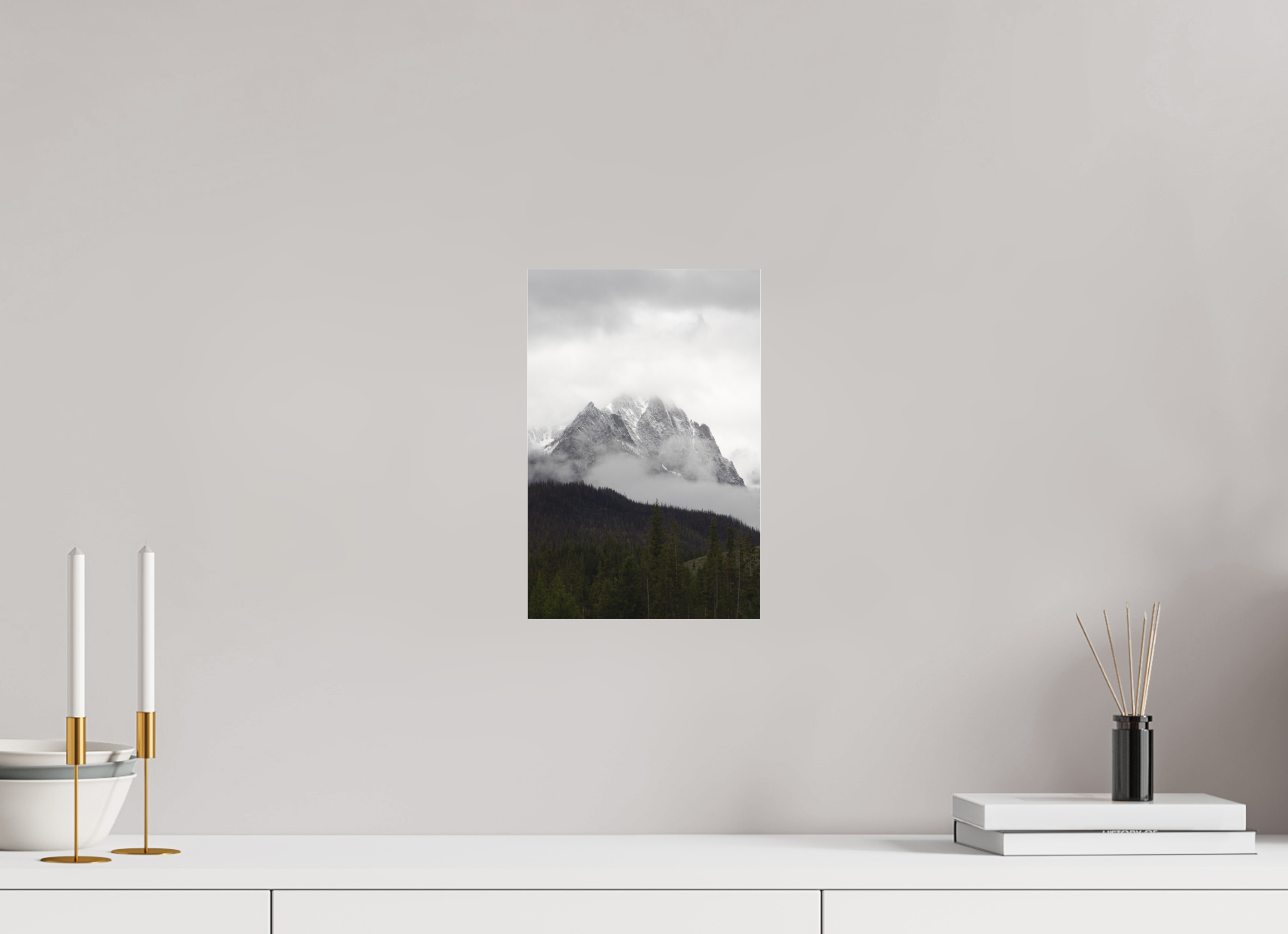 8 x 12″, Matte Glass Foggy Redfish Lake Mountain View