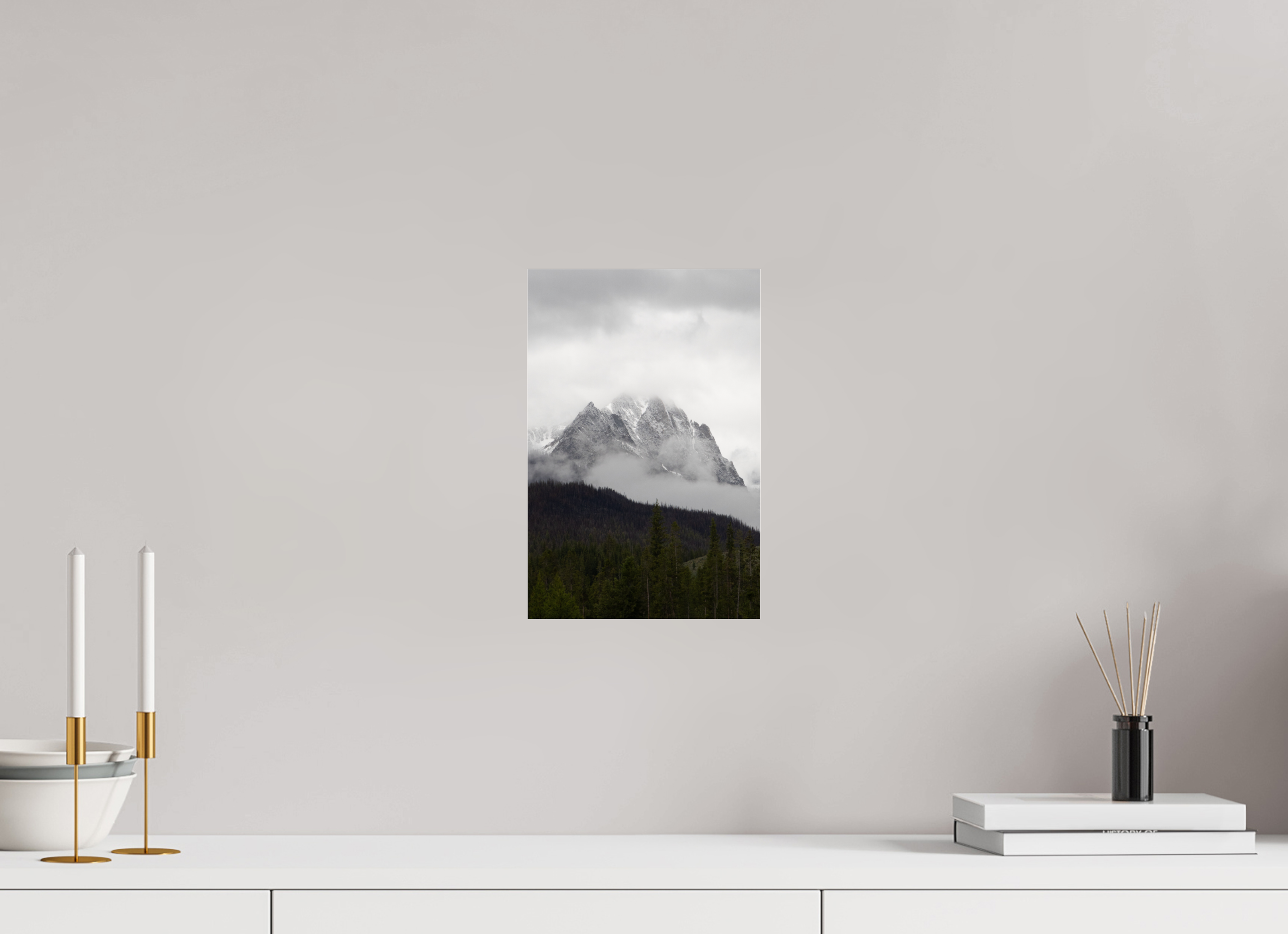 8 x 12″, Glossy Foggy Redfish Lake Mountain View