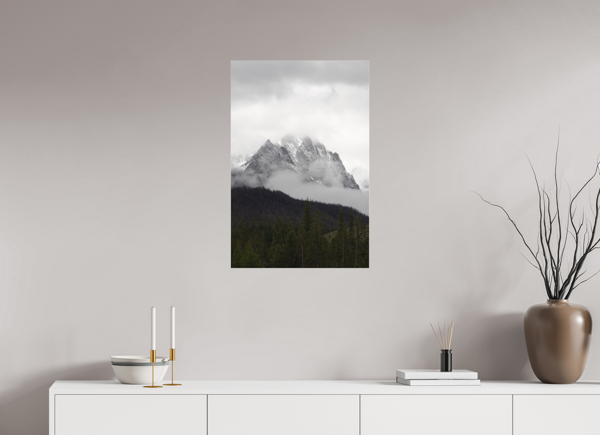 20 x 30″, Matte Glass Foggy Redfish Lake Mountain View