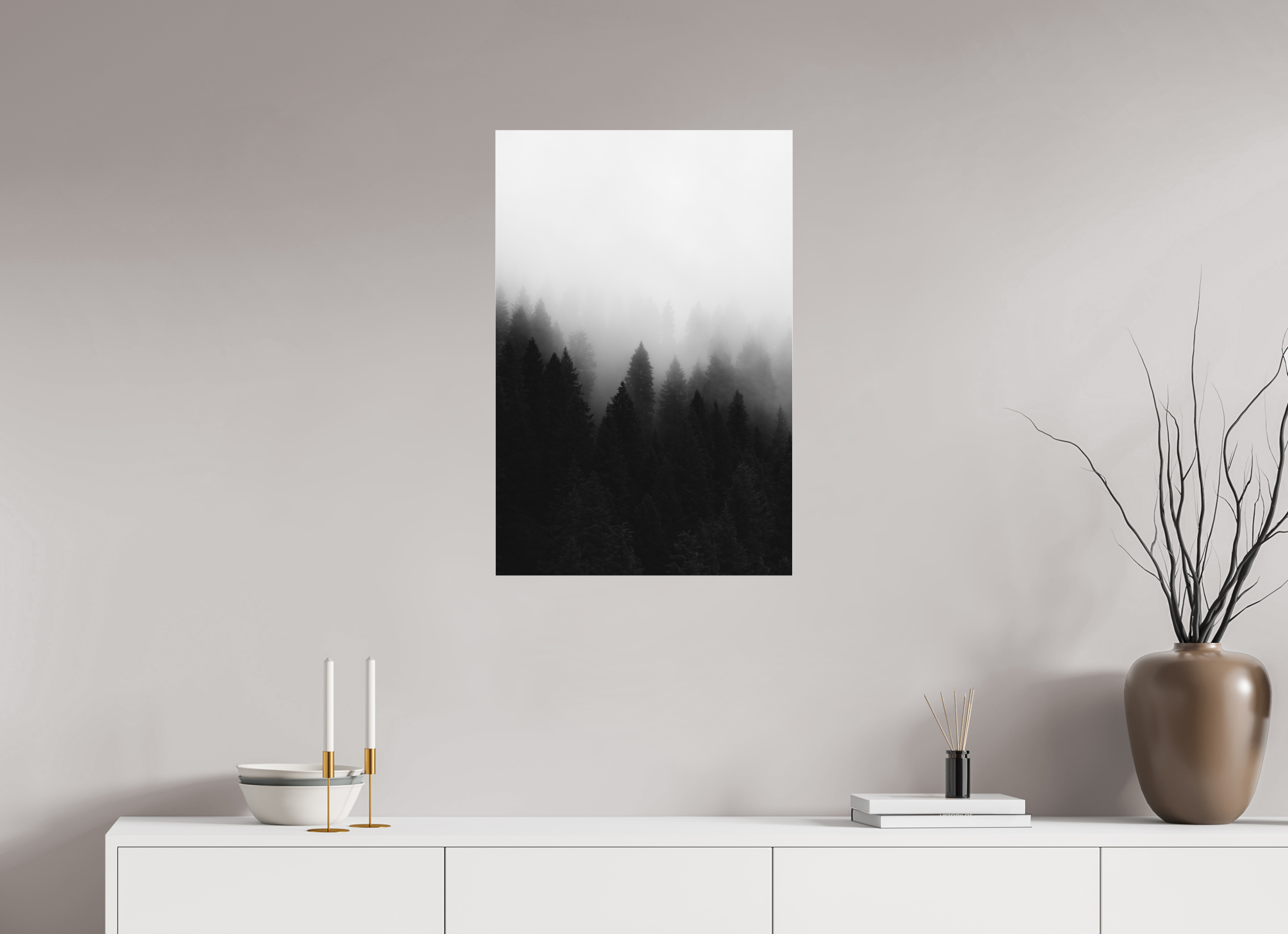 20 x 30″, Matte Glass Tree In Fog Portrait